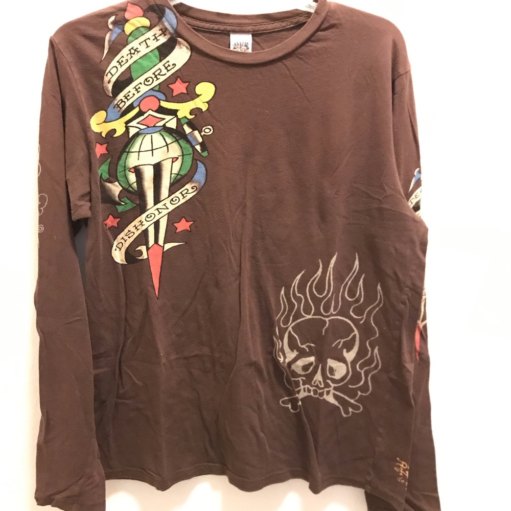 Brown long sleeve Ed Hardy t shirt